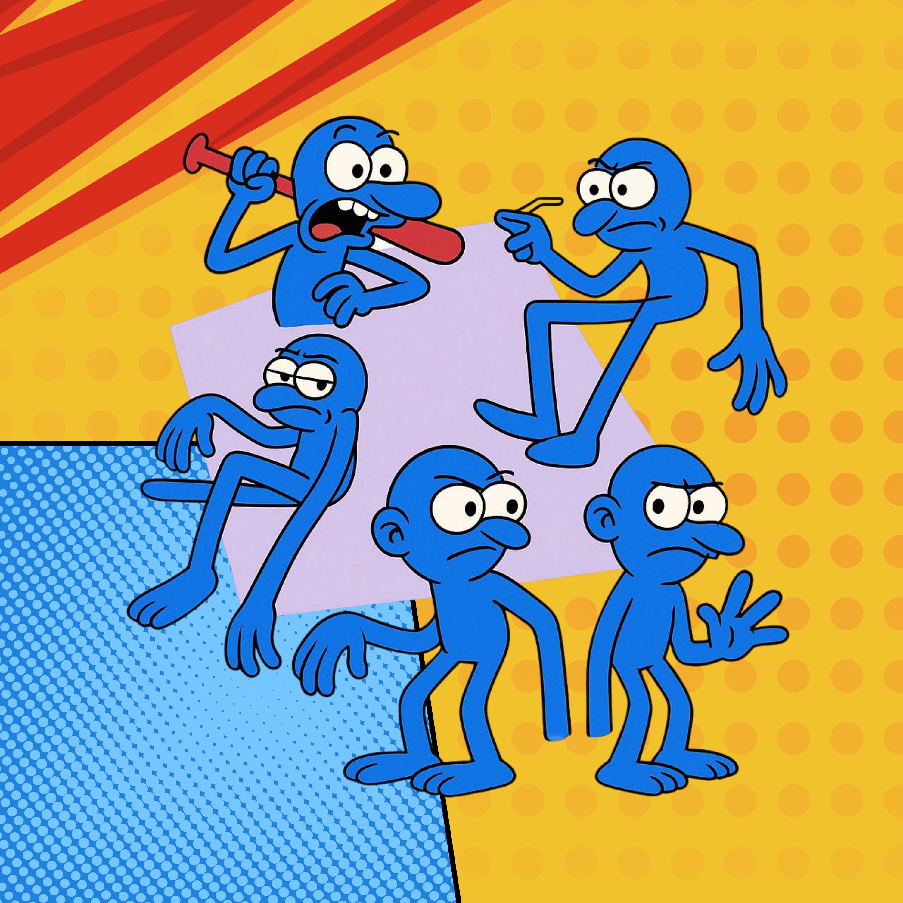 Multiple blue characters group meme